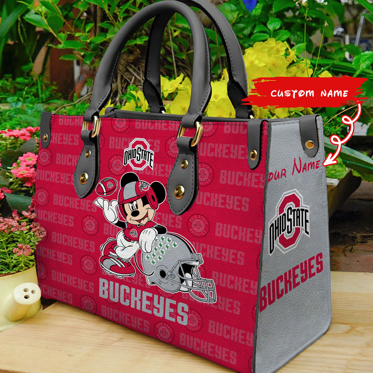 NCAAF Ohio State Buckeyes Mickey Mouse (Your Name) Women 3D Small Handbag Nicegift WSHV4J5