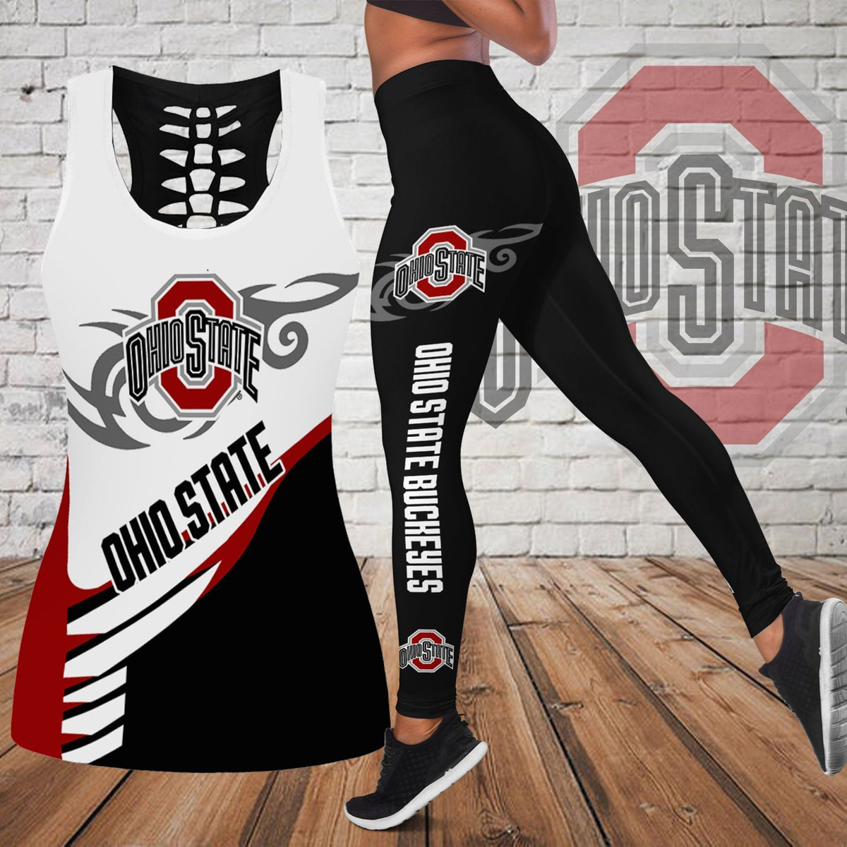 NCAAF Ohio State Buckeyes Hollow Tanktop Leggings Set Nicegift TLSO0Q2