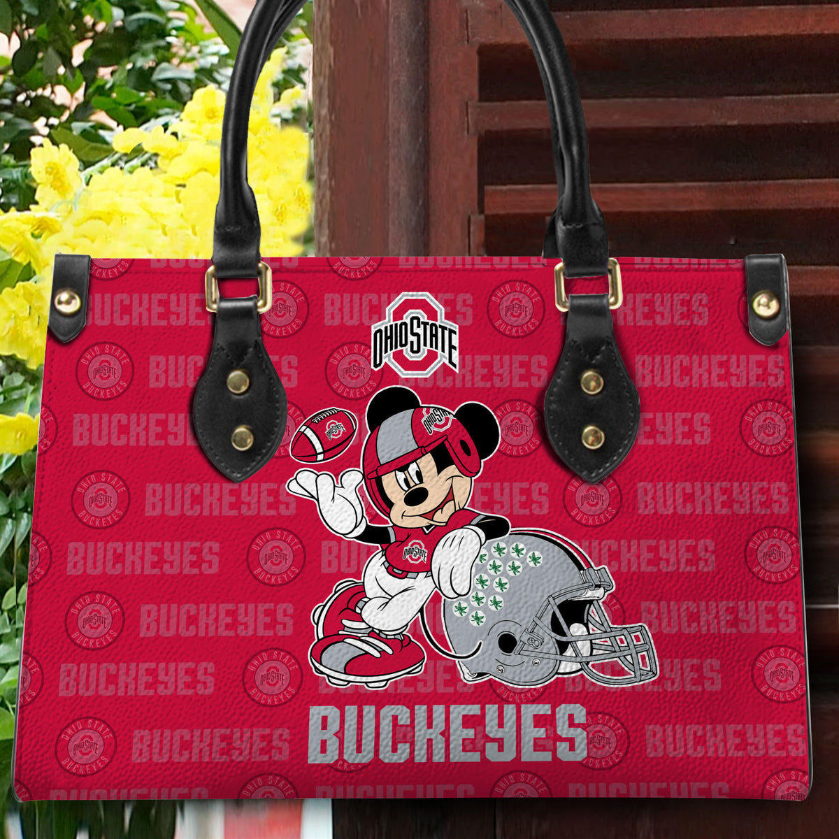 NCAAF Ohio State Buckeyes Mickey Mouse (Your Name) Women 3D Small Handbag Nicegift WSHV4J5