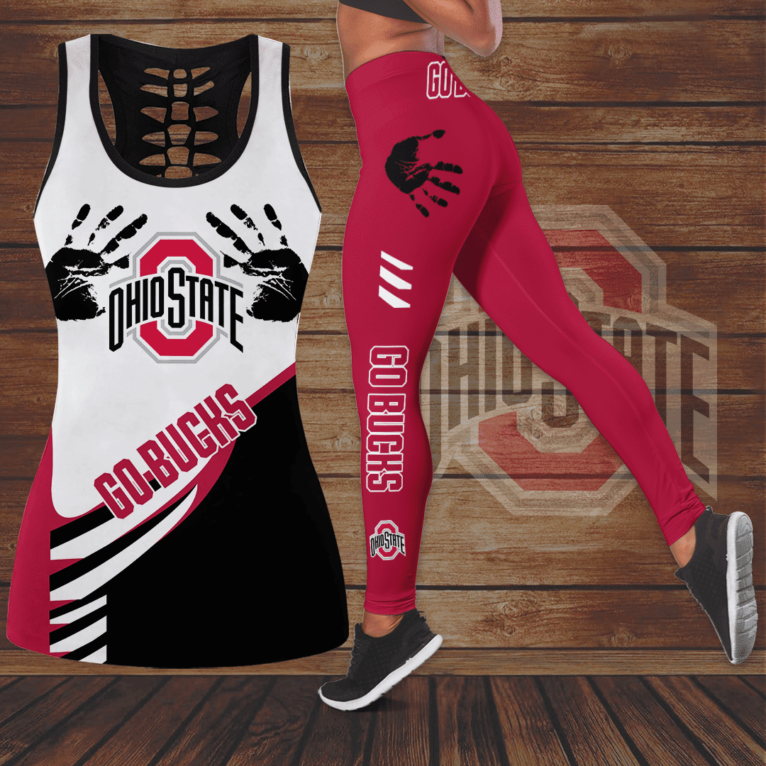 NCAAF Ohio State Buckeyes Hollow Tanktop Leggings Set Nicegift TLSF8W4