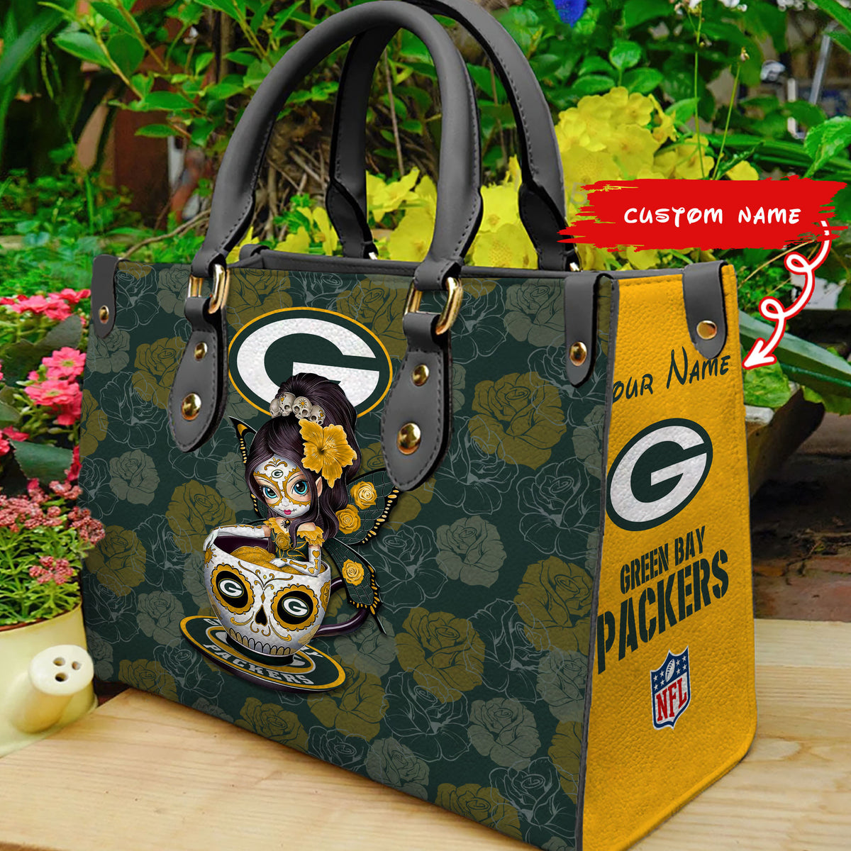 Green Bay Packers Personalized Leather Hand Bag BB59