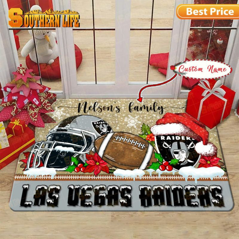 Las Vegas Raiders Christmas Rubber Base Doormat - Custom Name VG8309