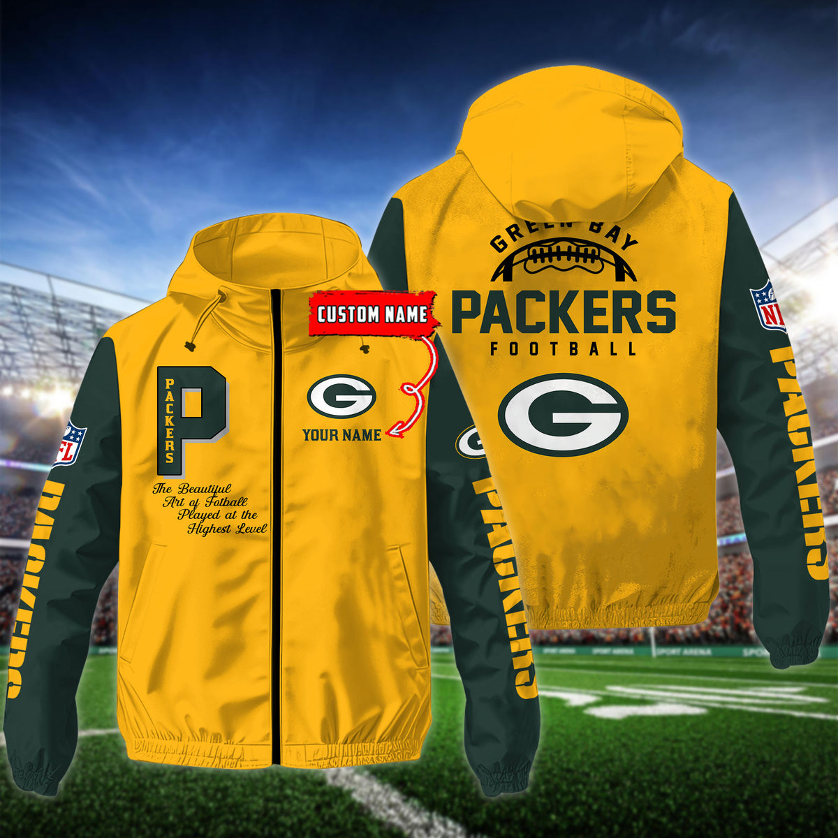 Green Bay Packers Custom Windbreaker Outdoor Jacket Sport Fan Gift SPTWJACKET099