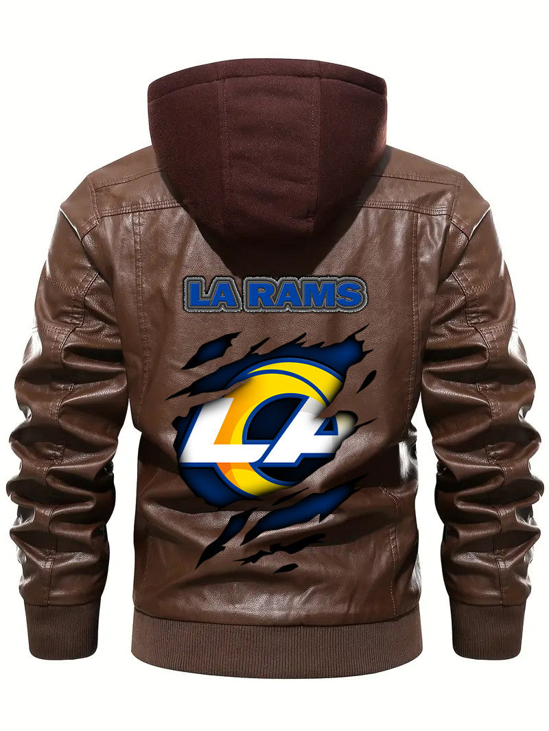 los angeles rams Premium & Ultra-Thick Leather Jacket with Fleece Hood with Fleece Hood HVKC955 - Premium & Ultra-Thick Leather Jacket with Fleece Hood
