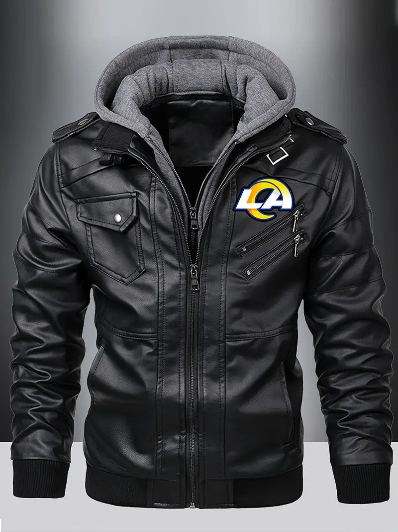 los angeles rams Premium & Ultra-Thick Leather Jacket with Fleece Hood with Fleece Hood HVKC955 - Premium & Ultra-Thick Leather Jacket with Fleece Hood