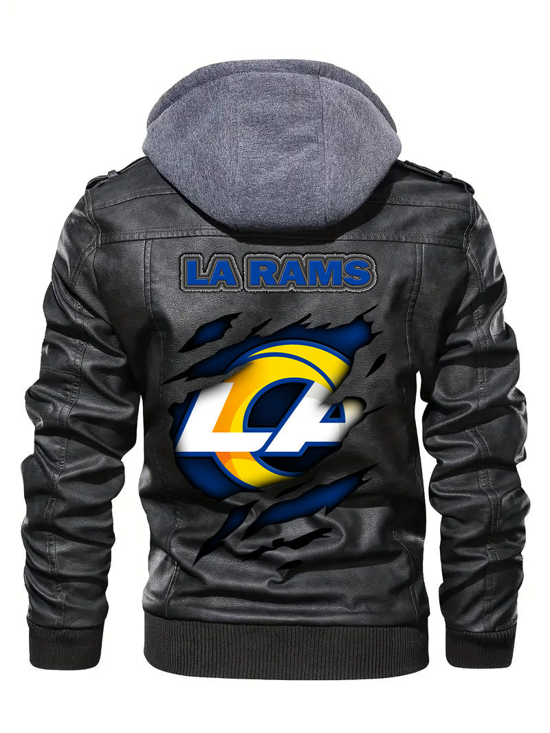 los angeles rams Premium & Ultra-Thick Leather Jacket with Fleece Hood with Fleece Hood HVKC955 - Premium & Ultra-Thick Leather Jacket with Fleece Hood