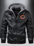 Chicago Bears Premium & Ultra-Thick Leather Jacket with Fleece Hood with Fleece Hood HVKC957 - Premium & Ultra-Thick Leather Jacket with Fleece Hood