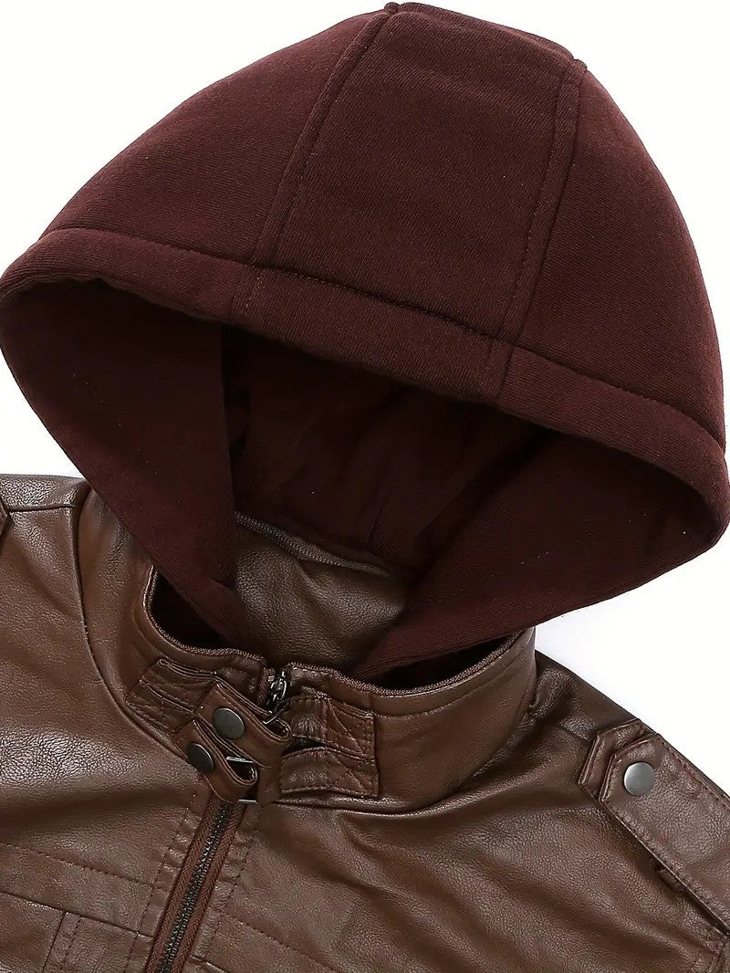 Chicago Bears Premium & Ultra-Thick Leather Jacket with Fleece Hood with Fleece Hood HVKC957 - Premium & Ultra-Thick Leather Jacket with Fleece Hood