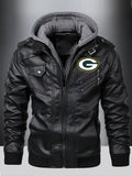 Green Bay Packers Premium & Ultra-Thick Leather Jacket with Fleece Hood with Fleece Hood HVKC962 - Premium & Ultra-Thick Leather Jacket with Fleece Hood