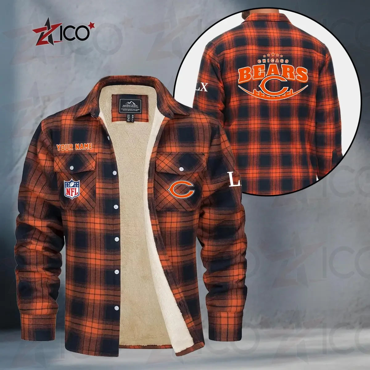 Chicago Bears Fleece Flannel Plaid Jacket MN06