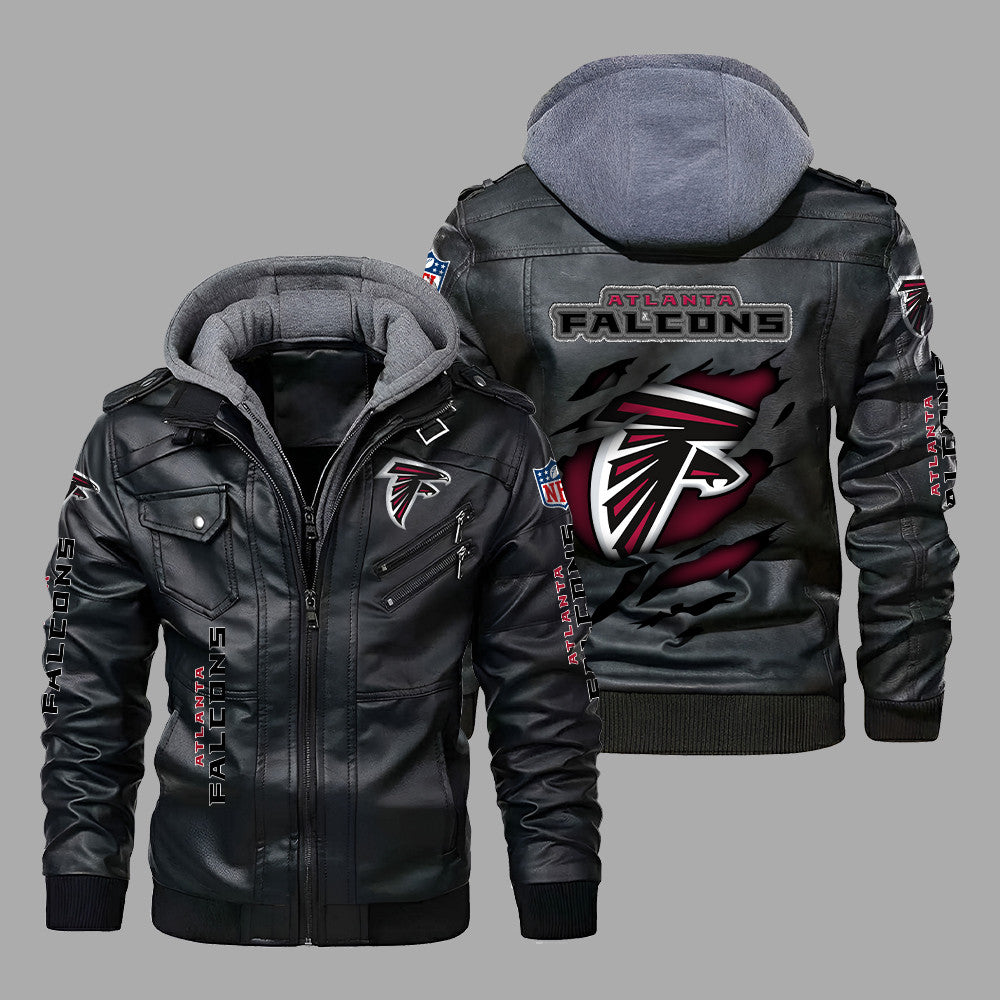 Premium & Ultra-Thick Leather Jacket with Fleece Hood - Atlanta Falcons PHVK839