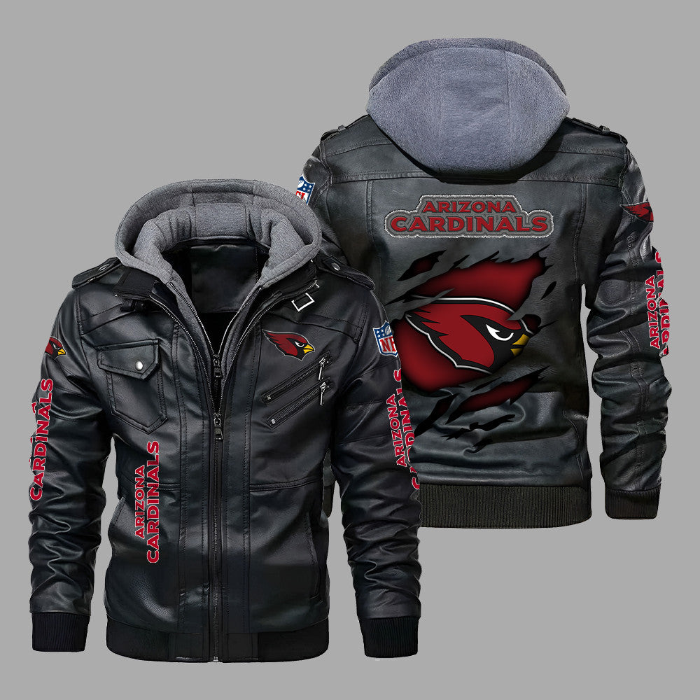 Premium & Ultra-Thick Leather Jacket with Fleece Hood - Arizona Cardinals PHVK8389