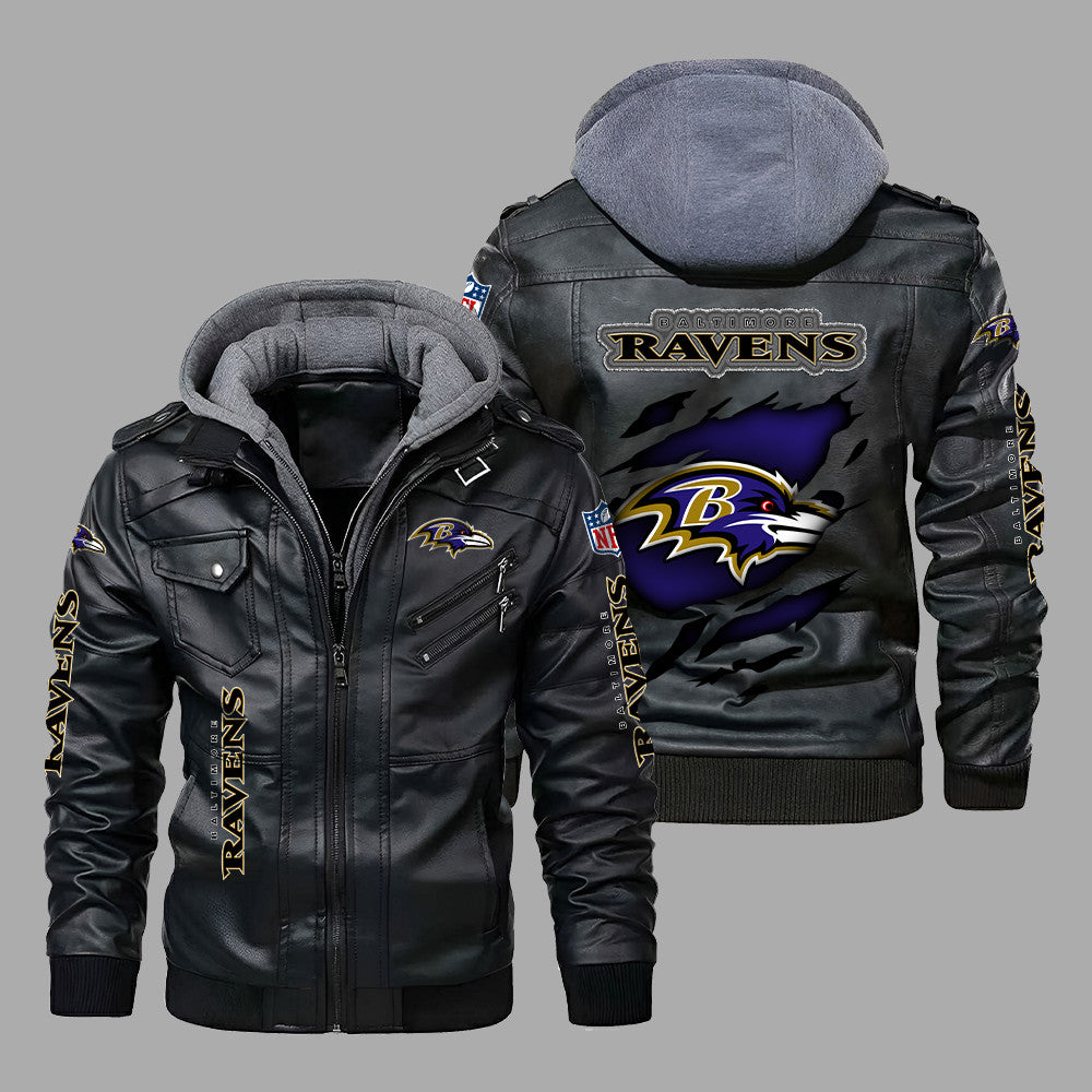 Premium & Ultra-Thick Leather Jacket with Fleece Hood - Baltimore Ravens PHVK8390
