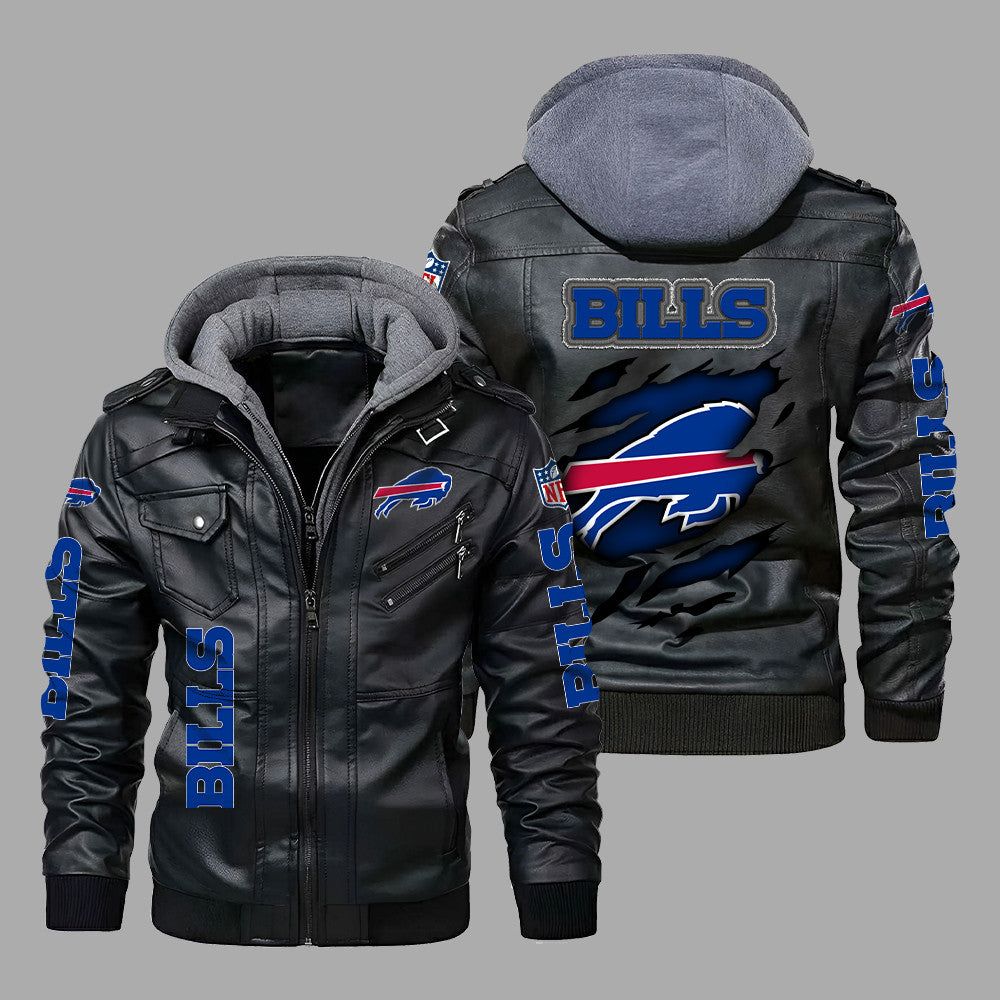Premium & Ultra-Thick Leather Jacket with Fleece Hood - Buffalo Bills PHVK8391