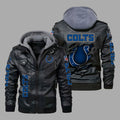 Premium & Ultra-Thick Leather Jacket with Fleece Hood - Indianapolis Colts PHVK8393