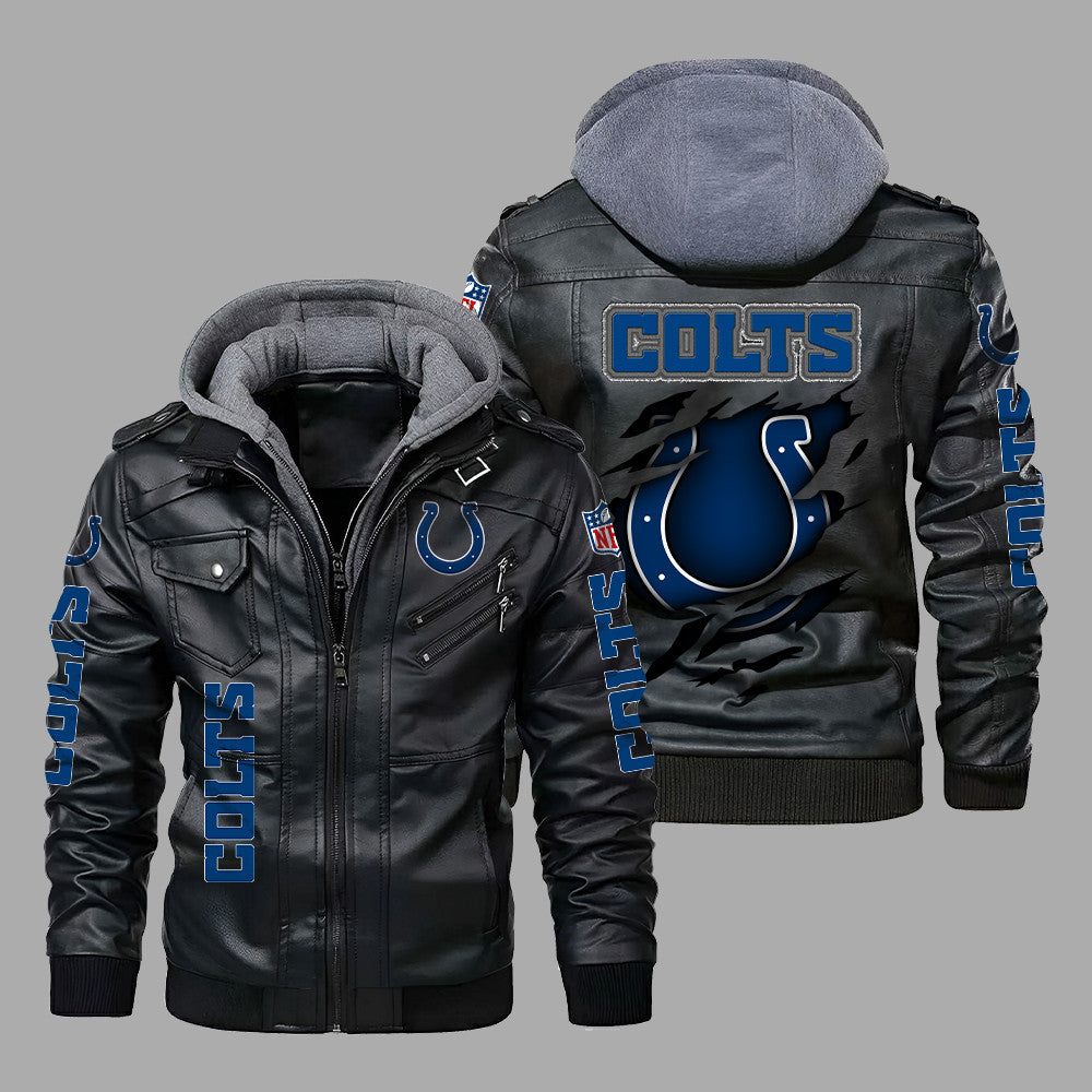 Premium & Ultra-Thick Leather Jacket with Fleece Hood - Indianapolis Colts PHVK8393