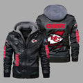 Premium & Ultra-Thick Leather Jacket with Fleece Hood - Kansas City Chiefs PHVK8396