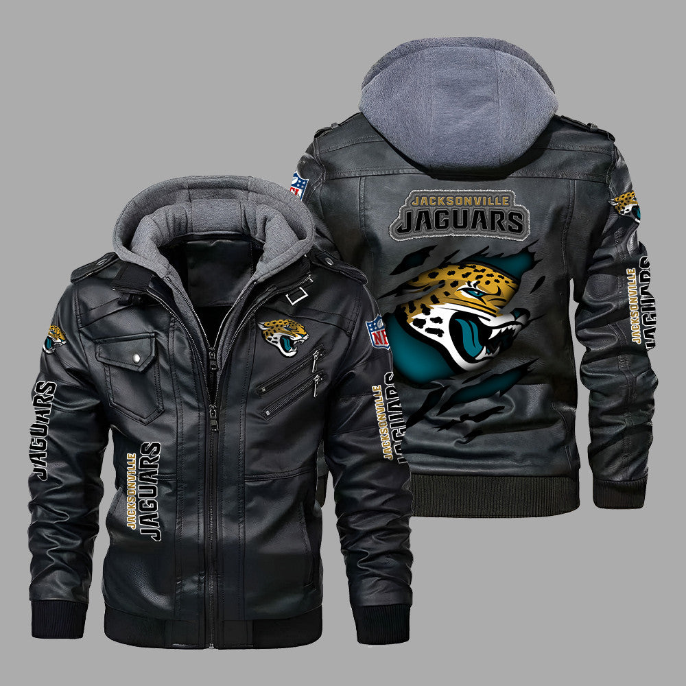 Premium & Ultra-Thick Leather Jacket with Fleece Hood - Jacksonville Jaguars PHVK8400