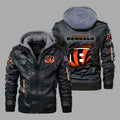 Premium & Ultra-Thick Leather Jacket with Fleece Hood Cincinnati Bengals - PHVK8402