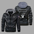 Premium & Ultra-Thick Leather Jacket with Fleece Hood - Las Vegas Raiders PHVK8403