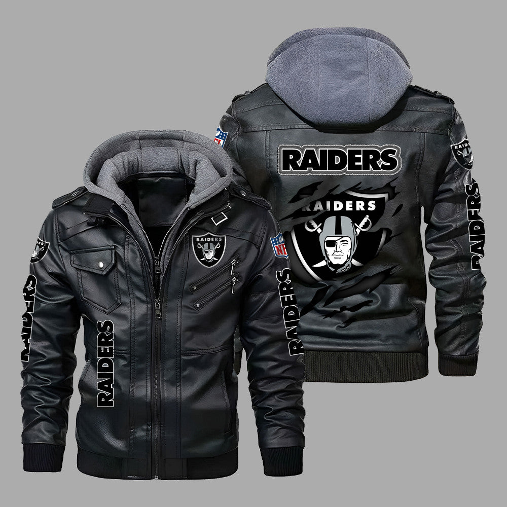 Premium & Ultra-Thick Leather Jacket with Fleece Hood - Las Vegas Raiders PHVK8403