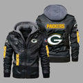 Premium & Ultra-Thick Leather Jacket with Fleece Hood - Green Bay Packers PHVK8408