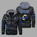 Premium & Ultra-Thick Leather Jacket with Fleece Hood - Los Angeles Rams PHVK8412