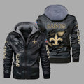 Premium & Ultra-Thick Leather Jacket with Fleece Hood - New Orleans Saints PHVK8421