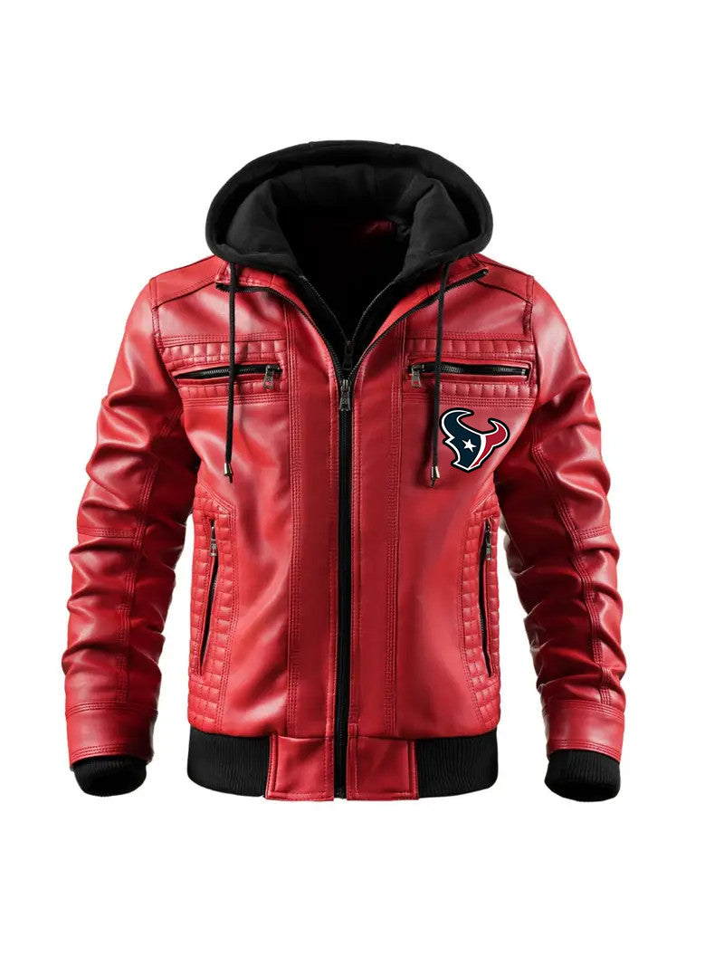 Premium & Ultra-Thick Leather Jacket with Fleece Hood Houston Texans VATY827