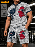 New England Patriots Men’s Button Neck T-Shirt and Short Set New Design 2026 Shirt And Short BSPTWHZSS087