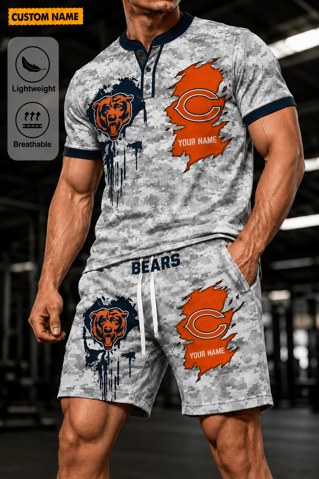 Chicago Bears Men’s Button Neck T-Shirt and Short Set New Design 2026 Shirt And Short BSP932