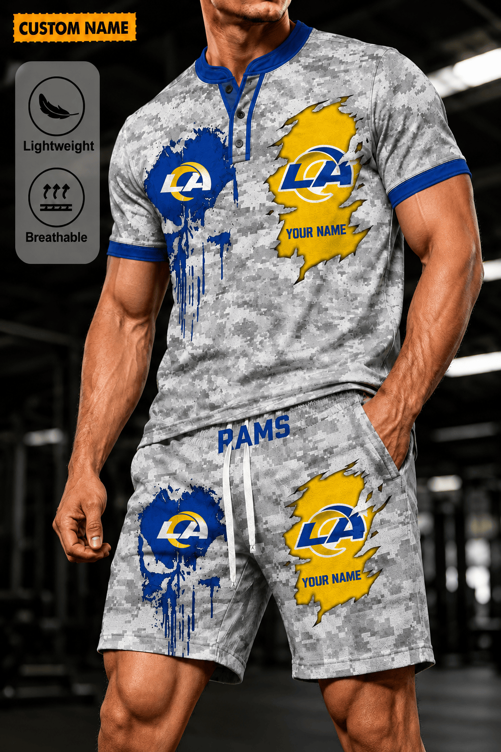 Los Angeles Rams Men’s Button Neck T-Shirt and Short Set New Design 2026 Shirt And Short BSP939