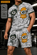 Green Bay Packers Men’s Button Neck T-Shirt and Short Set New Design 2026 Shirt And Short BSP941