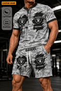 Las Vegas Raiders Men’s Button Neck T-Shirt and Short Set New Design 2026 Shirt And Short BSP952