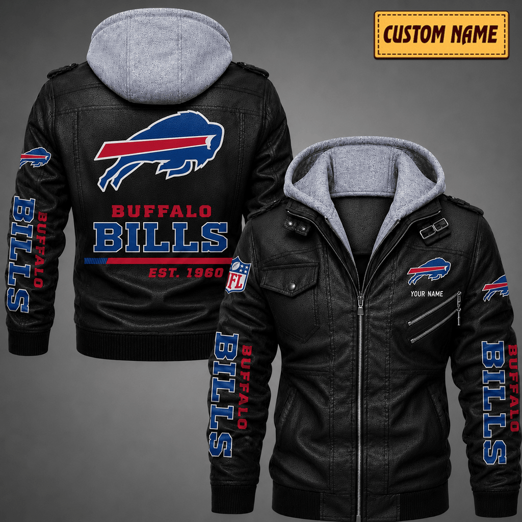 Premium & Ultra-Thick Leather Jacket with Fleece Hood - Buffalo Bills VA2114