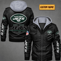 Premium & Ultra-Thick Leather Jacket with Fleece Hood - New York Jets VA2112