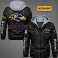 Premium & Ultra-Thick Leather Jacket with Fleece Hood - Baltimore Ravens VA2110