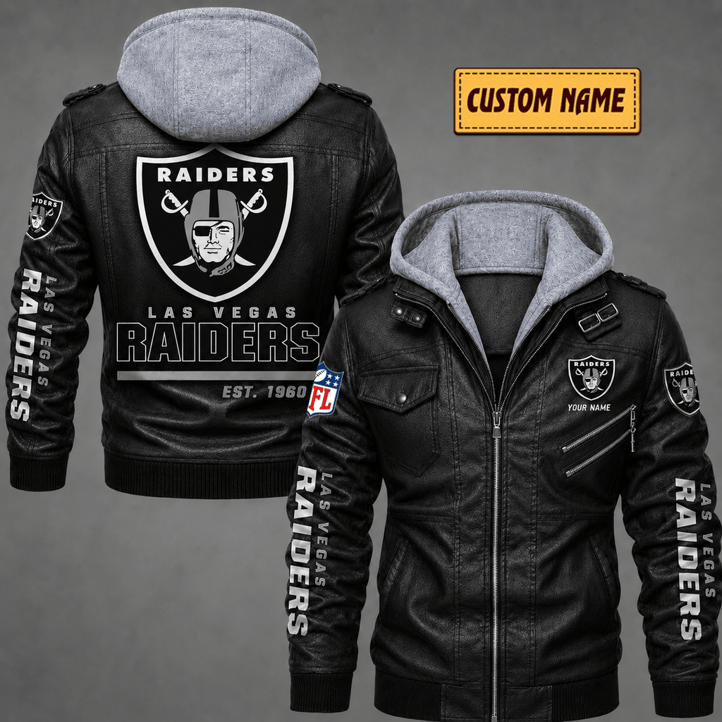 Premium & Ultra-Thick Leather Jacket with Fleece Hood - Las Vegas Raiders VA2106