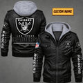 Premium & Ultra-Thick Leather Jacket with Fleece Hood - Las Vegas Raiders VA2106
