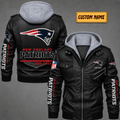 Premium & Ultra-Thick Leather Jacket with Fleece Hood - New England Patriots VA2105