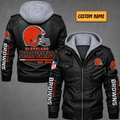 Premium & Ultra-Thick Leather Jacket with Fleece Hood - Cleveland Browns VA2104