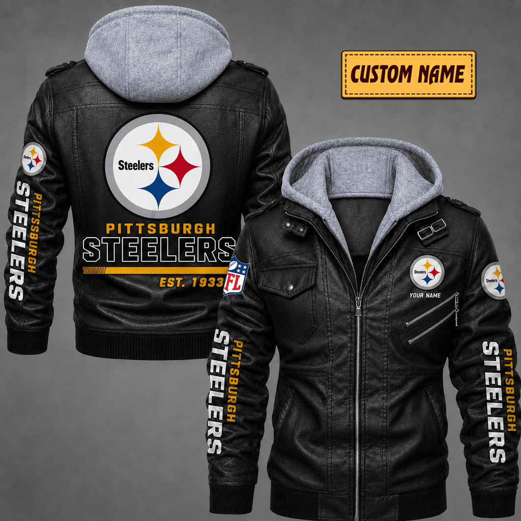 Premium & Ultra-Thick Leather Jacket with Fleece Hood - Pittsburgh Steelers VA2102