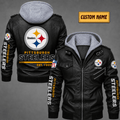 Premium & Ultra-Thick Leather Jacket with Fleece Hood - Pittsburgh Steelers VA2102