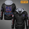 Premium & Ultra-Thick Leather Jacket with Fleece Hood - New York Giants VA2120