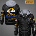 Premium & Ultra-Thick Leather Jacket with Fleece Hood - Los Angeles Rams VA2125