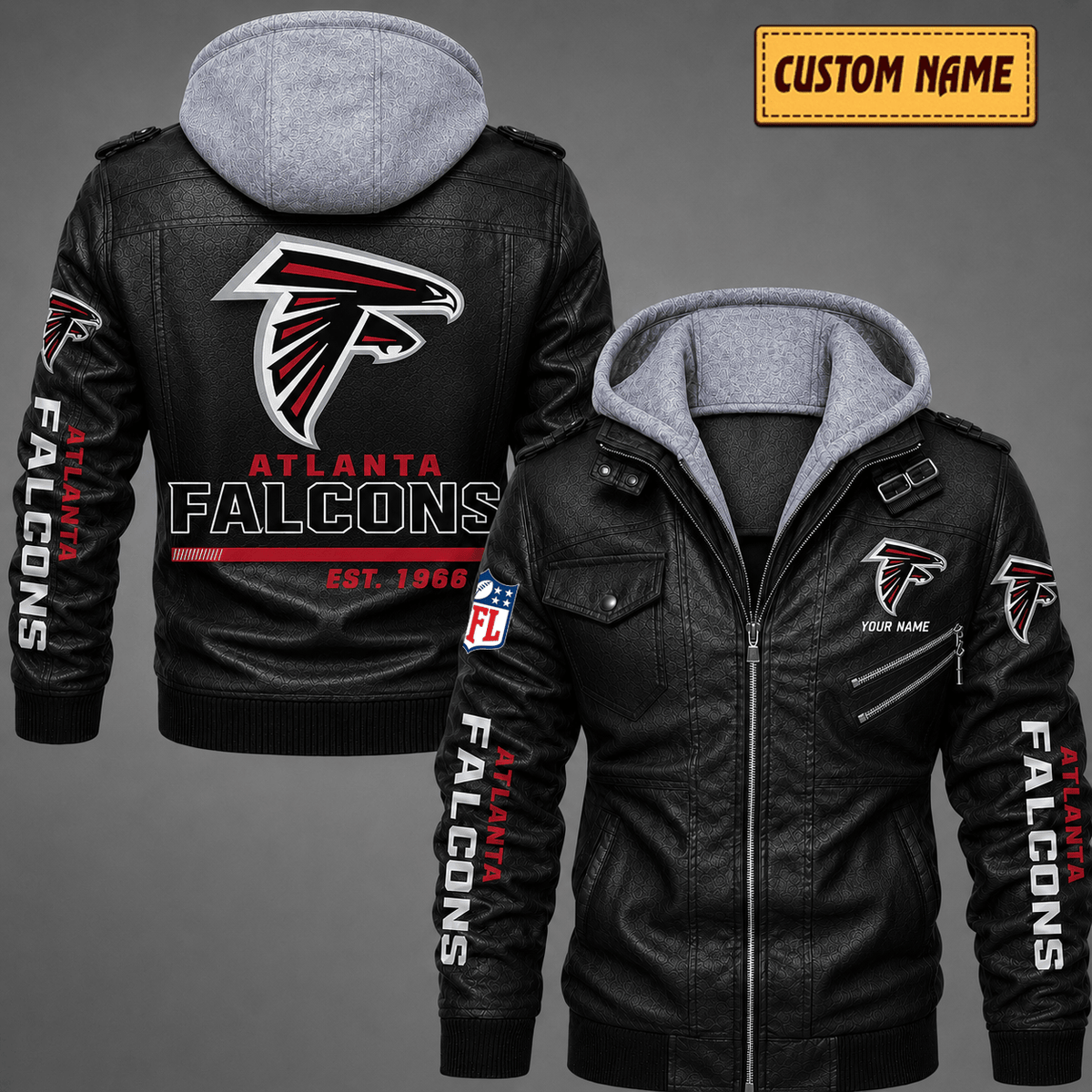 Premium & Ultra-Thick Leather Jacket with Fleece Hood - Atlanta Falcons VA2129