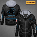 Premium & Ultra-Thick Leather Jacket with Fleece Hood - Carolina Panthers VA2132