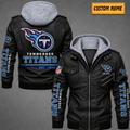 Premium & Ultra-Thick Leather Jacket with Fleece Hood - Tennessee Titans VA2133
