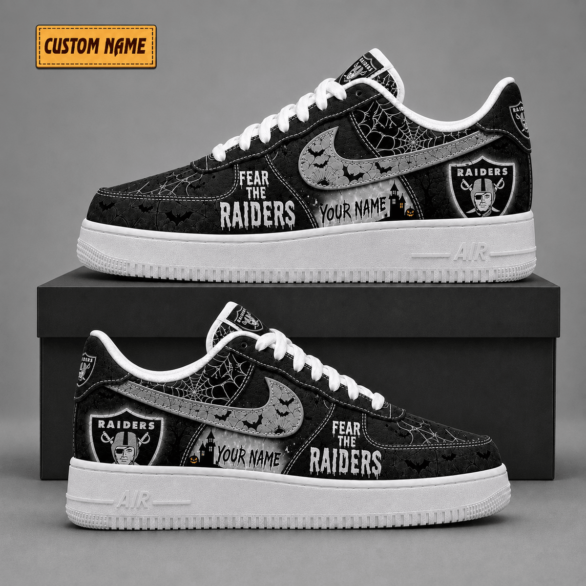 Las Vegas Raiders | Premium NFL Fear The Team Halloween AF1 Sneakers - VA323514