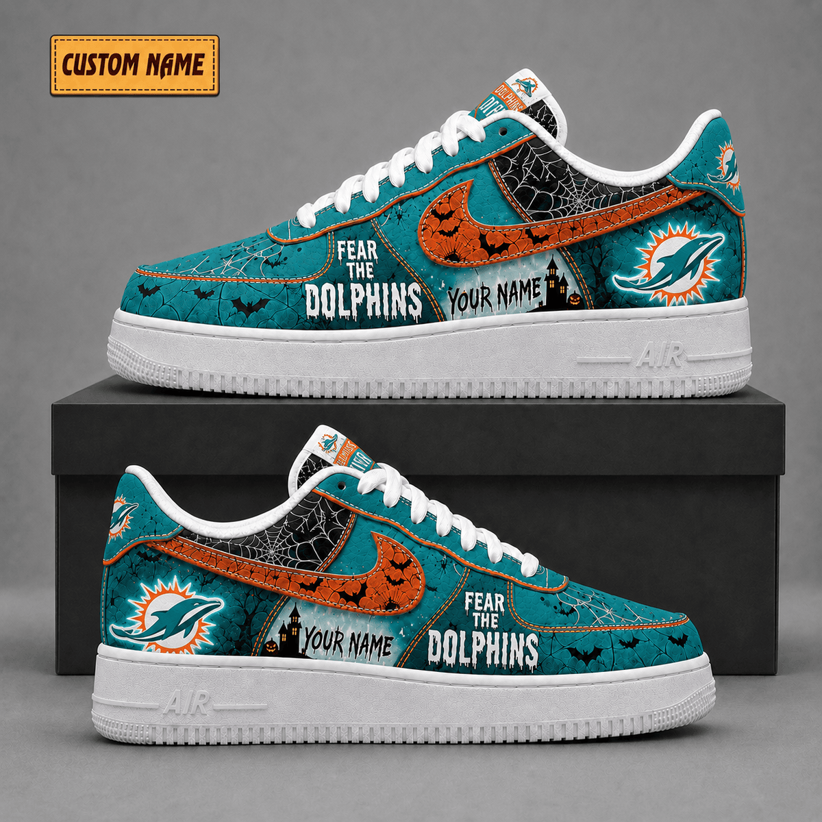 Miami Dolphins | Premium NFL Fear The Team Halloween AF1 Sneakers - VA323516